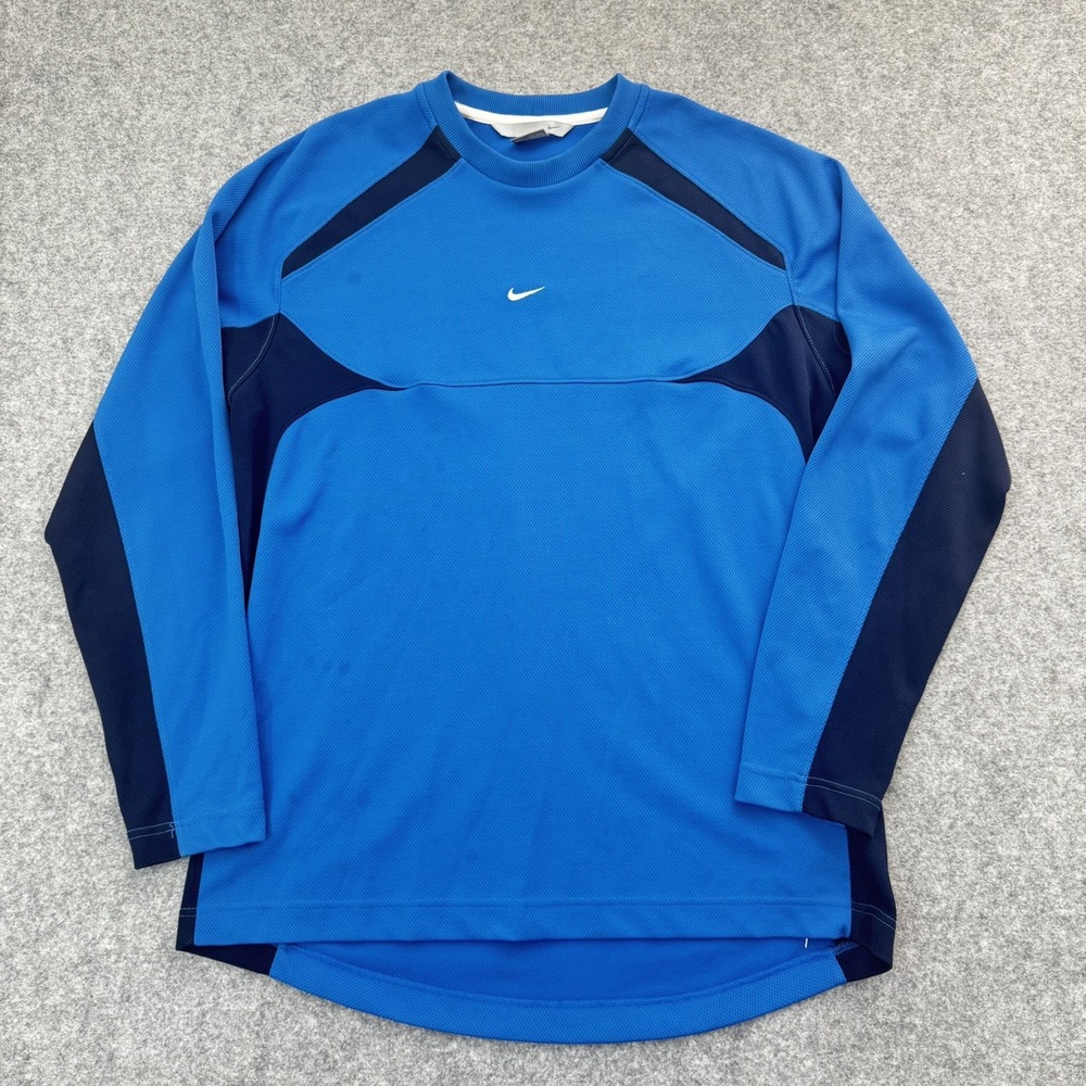 Nike Y2K Mens XL Blue Black Colorblock Mesh Jersey Shirt Gray Bar Training Top